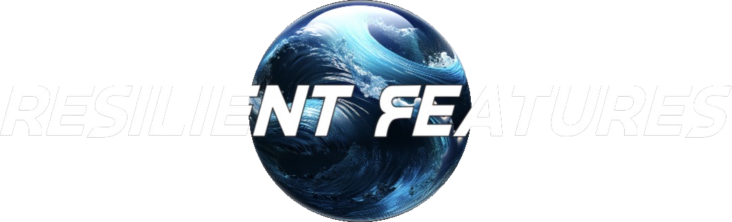 Resilient Features logo featuring a blue ocean wave behind the company name.